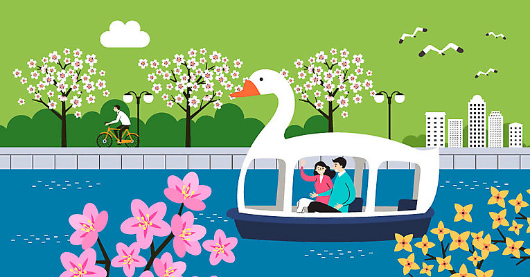 구름 커플 여자 남자 행복 데이트 일러스트 갈매기 사람 풍경 건물 세명 강 자전거 봄 기쁨 개나리 진달래 구경 즐거움 만족 봄바람 오리배 국내일러스트 AI파일 자연요소 건축물 계절 꽃 감정 관계 조류 바람 바이크 파일형식 벡터