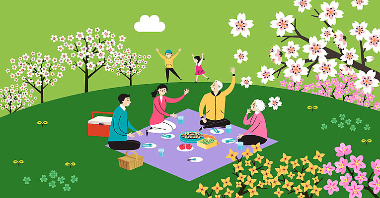 공원 여자 할아버지 노년 남자 꽃 행복 할머니 어린이 포크 과일 일러스트 가족 엄마 사람 풍경 여러명 성인 컵 소풍 바구니 새싹 봄 기쁨 벚꽃 자녀 아빠 클로버 개나리 진달래 구경 즐거움 만족 김밥 아이스박스 봄바람 국내일러스트 AI파일 식물 식기 계절 공공시설 감정 음식 다수 관계 바람 야외활동 파일형식 벡터