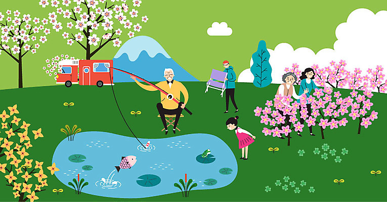 나무 구름 여자 할아버지 노년 남자 꽃 딸 행복 할머니 어린이 의자 일러스트 가족 엄마 낚시 산 개구리 어류 사람 풍경 여러명 성인 새싹 봄 기쁨 캠핑 벚꽃 연못 아빠 클로버 개나리 진달래 구경 즐거움 연잎 만족 캠핑카 봄바람 국내일러스트 AI파일 자연요소 식물 계절 감정 가구 다수 잎 관계 자동차 레저 바람 양서류 수중동물 파일형식 벡터