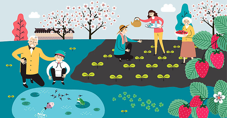 구름 여자 할아버지 노년 남자 행복 아들 할머니 어린이 일러스트 가족 딸기 주전자 개구리 어류 사람 풍경 여러명 성인 건물 부모 새싹 봄 기쁨 연못 클로버 구경 즐거움 연잎 만족 고향 봄바람 봄소풍 올챙이 집가 국내일러스트 AI파일 자연요소 식물 건축물 계절 감정 다수 잎 과일 관계 주방용품 바람 양서류 소풍 한자 수중동물 파일형식 벡터