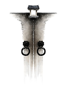 PSD 한국전통 일러스트 캘리그라피 붓터치 한옥 기와 사람없음 대문 번짐 전통문 문고리 기와담장 국내일러스트 전통 고건축 한국 담장 문 파일형식 효과