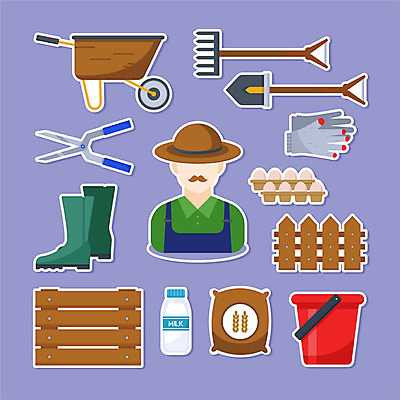 직업 남자 스티커 일러스트 장화 한명 사람 울타리 세트 상자 계란 보라색 수레 우유 벼 농부 삽 양동이 가지치기 목장갑 국내일러스트 AI파일 1 컬러 장갑 신발 유제품 곡류 담장 알 카트 원예 파일형식 벡터