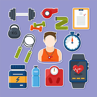 직업 남자 스티커 일러스트 줄자 한명 사람 세트 운동 보라색 아령 역기 호루라기 물병 트레이너 체중계 줄넘기 리스트 영양제 초시계 스마트워치 국내일러스트 AI파일 1 시계 컬러 자 건강 스마트기기 약 헬스 물통 웨어러블 파일형식 벡터