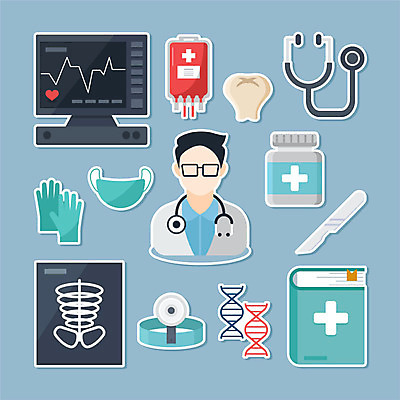 직업 남자 스티커 일러스트 의학 청진기 엑스레이 한명 사람 책 파란색 세트 의사 혈액 치아 약병 DNA 링거 수술장갑 메스 심장박동기계 국내일러스트 AI파일 1 컬러 장갑 의료기기 약 의료진 의료용품 소화기관 생명공학 수술도구 병_담는 파일형식 벡터