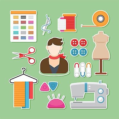 직업 남자 스티커 일러스트 단추 가위 줄자 한명 사람 초록색 세트 바늘 실 마네킹 패션디자이너 천 재봉틀 초크 옷핀 컬러리스트 국내일러스트 컬러칩 AI파일 1 컬러 문구용품 자 도구 직물 디자이너 파일형식 벡터