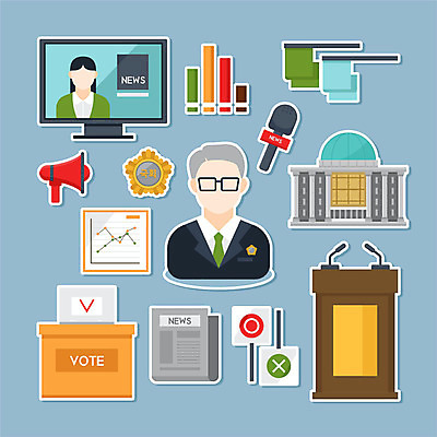 직업 여자 남자 스티커 일러스트 그래프 사람 두명 파란색 세트 확성기 신문 뉴스 투표 선거 마이크 검사_조사 배지 반대 인터뷰 단상 찬성 국회 국회의원 설문조사 국내일러스트 AI파일 컬러 음향기기 간행물 민주주의 파일형식 벡터