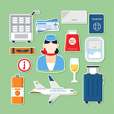 직업 스티커 가방 일러스트 창문 비행기 안내 한명 사람 초록색 세트 캐리어 수레 주스 샴페인 승무원 항공권 여권 기내식 면세점 국내일러스트 AI파일 1 잡화 음료 음식 컬러 항공교통 대중교통 주류 상점 여행가방 카트 티켓 파일형식 벡터