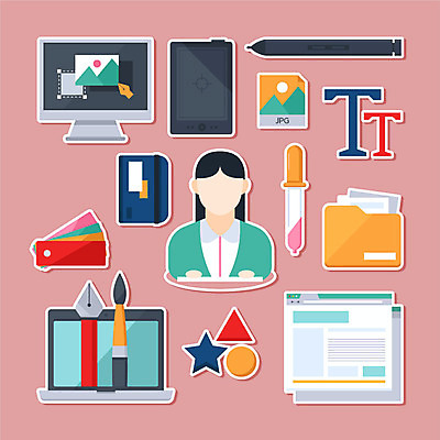 직업 문자 여자 분홍색 스티커 일러스트 한명 사람 컴퓨터 세트 펜 공책 디자이너 스포이트 파일 웹브라우저 컬러리스트 여자한명만 국내일러스트 컬러칩 AI파일 1 컬러 문구용품 전자제품 필기구 피펫 여자만 파일형식 벡터