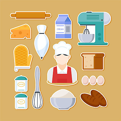 직업 남자 장갑 스티커 일러스트 치즈 한명 사람 세트 갈색 계란 설탕 식빵 크림 밀가루 소금 거품기 밀대 제빵기구 제빵사 짤주머니 남자한명만 국내일러스트 AI파일 1 잡화 빵 컬러 주방용품 유제품 알 가루 제빵도구 남자만 파일형식 벡터