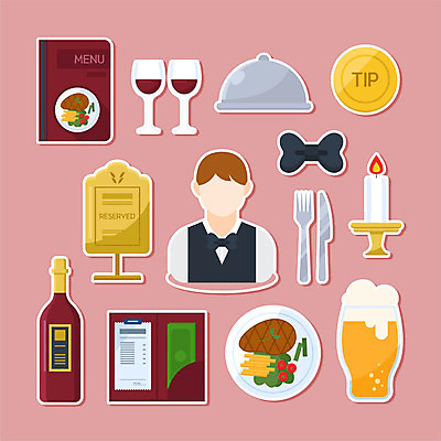 직업 식기 남자 음식 분홍색 스티커 일러스트 초 나비넥타이 맥주 스테이크 한명 사람 세트 와인 샴페인 웨이터 메뉴판 계산서 팁 남자한명만 국내일러스트 AI파일 1 컬러 넥타이 주류 서양음식 남자만 파일형식 벡터