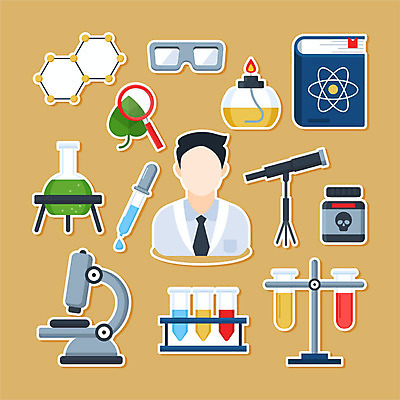 직업 남자 스티커 일러스트 초 고글 세포 현미경 한명 사람 책 세트 약 갈색 망원경 관찰 스포이트 과학자 플라스크 남자한명만 국내일러스트 AI파일 1 컬러 과학 의학 모션 실험기구 피펫 학자 남자만 파일형식 벡터