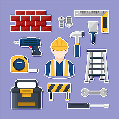 직업 남자 스티커 일러스트 사다리 벽돌 노동자 줄자 자 한명 사람 세트 보라색 공구 나사 드라이버 망치 공구함 밀대 안전바 남자한명만 건설근로자 국내일러스트 AI파일 1 컬러 주방용품 문구용품 도구 남자만 파일형식 벡터