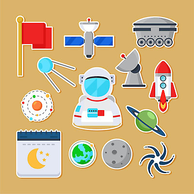 직업 지구 스티커 일러스트 한명 사람 세트 갈색 행성 인공위성 로켓 우주비행사 달력 달 깃발 우주복 탐사 블랙홀 국내일러스트 AI파일 자연요소 1 옷 컬러 통신 우주 파일형식 벡터