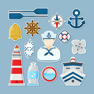 직업 남자 스티커 일러스트 등대 항해 한명 사람 파란색 세트 종 나침반 잠수 노 키_배핸들 튜브 산소통 루프 선박 남자한명만 항해사 국내일러스트 AI파일 1 컬러 수상교통 배_교통 통 핸들 남자만 파일형식 벡터