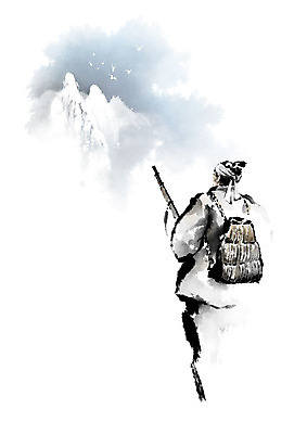 PSD 직업 남자 가방 일러스트 캘리그라피 조류 붓터치 산 한명 사람 총 짐 동양화 사냥 번짐 사냥꾼 사냥총 남자한명만 국내일러스트 동물 1 잡화 무기 미술 남자만 파일형식 효과