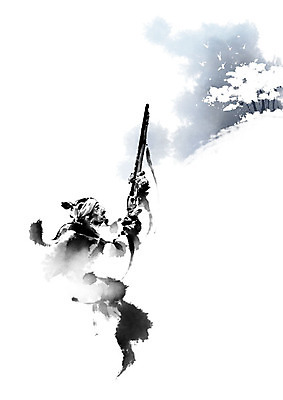 PSD 나무 직업 남자 일러스트 캘리그라피 조류 붓터치 수염 한명 사람 총 동양화 언덕 사냥 번짐 사냥꾼 사냥총 남자한명만 국내일러스트 식물 동물 1 무기 미술 남자만 파일형식 효과