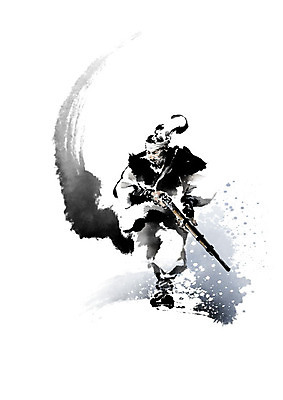 PSD 직업 남자 일러스트 캘리그라피 붓터치 수염 한명 사람 달리기 총 동양화 사냥 번짐 사냥꾼 사냥총 남자한명만 국내일러스트 1 무기 모션 미술 남자만 파일형식 효과