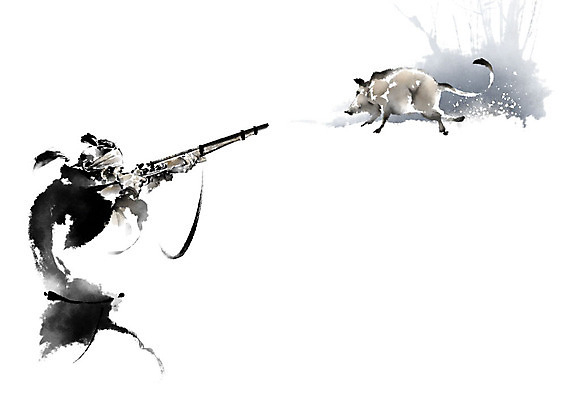 PSD 직업 남자 일러스트 캘리그라피 붓터치 수염 한명 사람 총 돼지 숲 발자국 동양화 사냥 번짐 조준 사냥꾼 멧돼지 사냥총 남자한명만 국내일러스트 1 무기 포유류 자국 미술 남자만 파일형식 효과