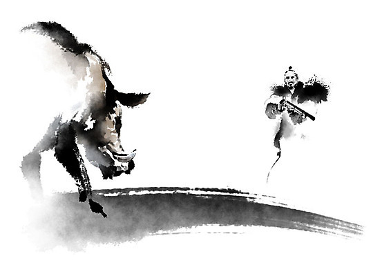 PSD 직업 남자 일러스트 캘리그라피 붓터치 수염 한명 사람 마주보기 총 돼지 동양화 사냥 번짐 사냥꾼 멧돼지 사냥총 남자한명만 국내일러스트 1 무기 포유류 모션 미술 남자만 파일형식 효과