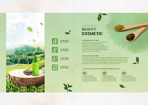 PSD 템플릿 표지디자인 북디자인 출판디자인 내지 리플렛 북커버 팜플렛 사람없음 초록색 뷰티 화장품 녹차 녹차밭 녹차가루 산뜻 천연화장품 이미지템플릿 컬러 컨셉 밭 차_음료 가루 파일형식