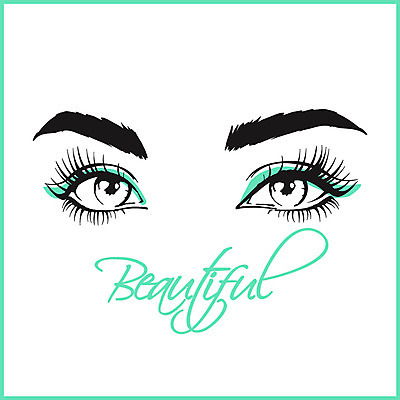 영어 여자 일러스트 캘리그라피 한명 신체부위 화장 뷰티 성형수술 뷰티샵 속눈썹 눈화장 시술 민트색 아이라인 안구 국내일러스트 AI파일 문자 1 컬러 사람 상점 수술 눈썹 파일형식 벡터
