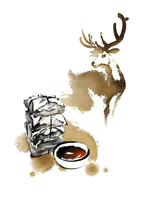 PSD 일러스트 캘리그라피 붓터치 사슴 사람없음 갈색 한의학 한약재 한약 번짐 약봉투 탕약 국내일러스트 컬러 포유류 의학 봉투 약 약재 파일형식 효과