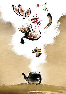 PSD 일러스트 캘리그라피 붓터치 사람없음 갈색 한의학 한약재 인삼 한약 대추 번짐 구기자 녹용 영지버섯 탕약 국내일러스트 열매 컬러 의학 약 버섯 약재 삼 파일형식 효과