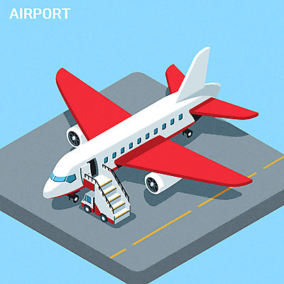 여행 일러스트 비행기 사람없음 빨간색 계단 공항 활주로 아이소메트릭 스텝 국내일러스트 AI파일 길 컬러 항공교통 교통시설 대중교통 파일형식 벡터