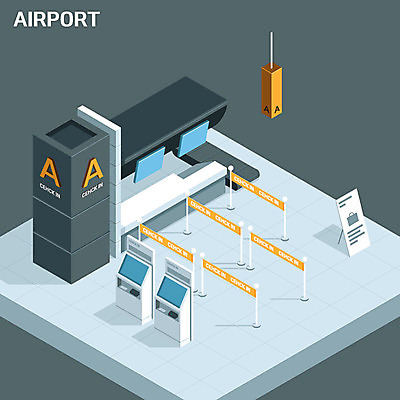 여행 일러스트 알림판 사람없음 회색 티켓 공항 항공권 아이소메트릭 셀프 체크인 키오스크 체크인카운터 셀프체크인 국내일러스트 AI파일 컬러 교통시설 파일형식 벡터