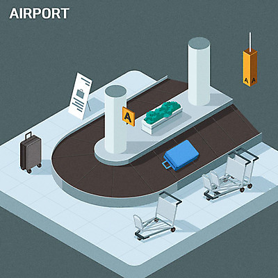 여행 일러스트 알림판 사람없음 캐리어 카트 회색 공항 아이소메트릭 게이트 수하물 공항카트 국내일러스트 AI파일 컬러 교통시설 여행가방 파일형식 벡터