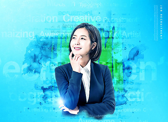 PSD 편집이미지 여자 한명 웃음 20대 성인 파란색 도전 구직 비즈니스우먼 즐거움 준비 면접 취업준비생 설레임 성인여자한명만 카피스페이스 이미지편집 1 감정 컬러 컨셉 비즈니스 표정 사람 청년 공백 직장인 여자한명만 성인여자만 파일형식