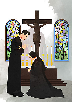 PSD 여자 남자 종교 십자가 일러스트 사람 두명 성당 믿음 천주교 기도 예수 무릎꿇기 스테인드글라스 수녀 신앙심 신부님 국내일러스트 감정 종교건축 모션 유리 신_종교 파일형식