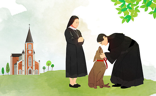 PSD 나무 한마리 여자 남자 종교 신부 일러스트 미소 사람 두명 성당 믿음 천주교 개 강아지 반려 신앙심 국내일러스트 식물 1 감정 결혼 포유류 종교건축 표정 반려동물 파일형식