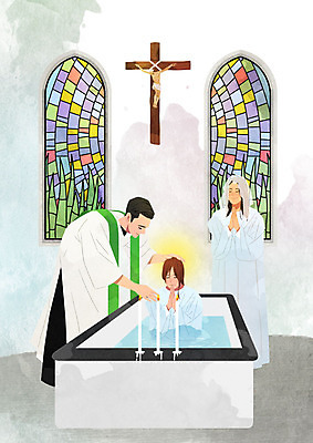PSD 여자 남자 종교 십자가 일러스트 사람 세명 성당 믿음 천주교 예수 신도 스테인드글라스 세례 신앙심 신부님 국내일러스트 감정 종교건축 유리 신_종교 파일형식