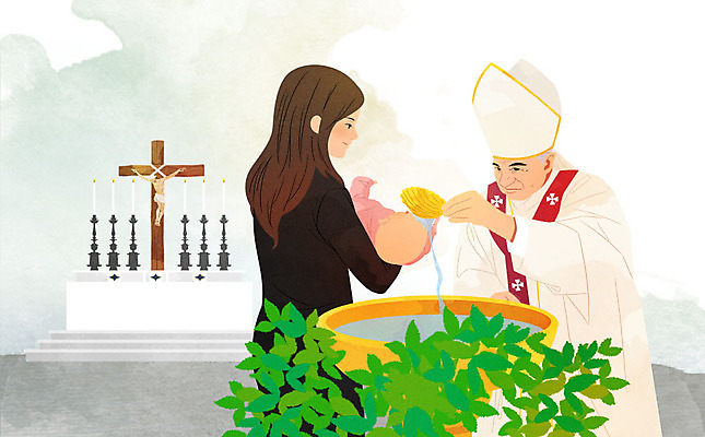 PSD 여자 남자 종교 십자가 일러스트 사람 세명 성당 믿음 천주교 아기 예수 미사 세례 신앙심 신부님 국내일러스트 감정 종교건축 신_종교 파일형식