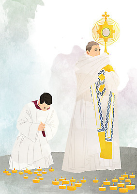 PSD 남자 종교 십자가 일러스트 초 들기 두명 성당 믿음 천주교 기도 미사 신앙심 신부님 남자만 국내일러스트 감정 종교건축 모션 사람 파일형식