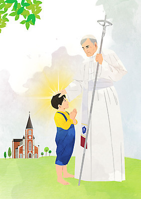 PSD 남자 종교 어린이 십자가 일러스트 들기 소년 두명 성당 믿음 천주교 기도 교황 신앙심 신부님 남자만 국내일러스트 감정 종교건축 모션 사람 파일형식