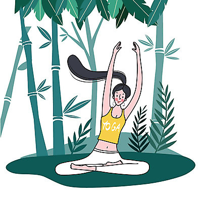 라이프스타일 공원 여자 일러스트 요가 건강 한명 사람 취미 초록색 컬러풀 운동 숲 힐링 안정성 필라테스 여자한명만 국내일러스트 AI파일 1 웰빙 공공시설 컬러 생활 여자만 파일형식 벡터
