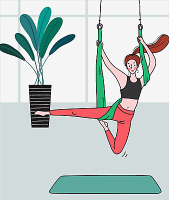 라이프스타일 여자 일러스트 요가 건강 한명 사람 취미 초록색 컬러풀 운동 힐링 필라테스 플라잉요가 여자한명만 국내일러스트 AI파일 1 웰빙 컬러 생활 여자만 파일형식 벡터