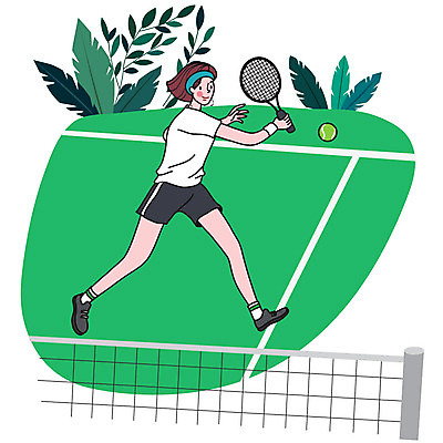 라이프스타일 여자 일러스트 건강 한명 사람 취미 초록색 컬러풀 운동 테니스 힐링 여자한명만 국내일러스트 AI파일 1 컬러 생활 구기 여자만 파일형식 벡터