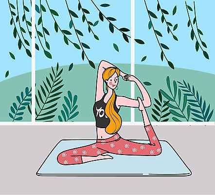 라이프스타일 여자 일러스트 요가 건강 한명 사람 취미 초록색 컬러풀 운동 힐링 필라테스 여자한명만 국내일러스트 AI파일 1 웰빙 컬러 생활 여자만 파일형식 벡터