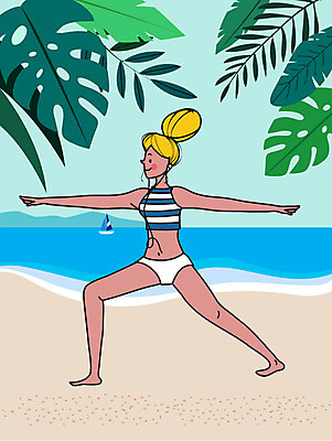 라이프스타일 여자 일러스트 요가 건강 한명 사람 취미 해변 초록색 컬러풀 운동 힐링 여자한명만 국내일러스트 AI파일 1 웰빙 바다 컬러 생활 여자만 파일형식 벡터