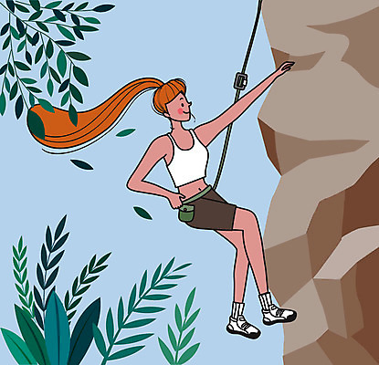 라이프스타일 여자 일러스트 산 건강 한명 사람 취미 초록색 컬러풀 운동 등산 힐링 암벽등반 등반객 클라이밍 여자한명만 국내일러스트 AI파일 1 컬러 생활 트래킹 등반 여자만 파일형식 벡터