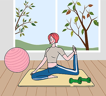 라이프스타일 여자 일러스트 요가 건강 한명 사람 취미 컬러풀 운동 아령 짐볼 힐링 여자한명만 국내일러스트 AI파일 1 웰빙 컬러 생활 여자만 파일형식 벡터