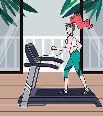 라이프스타일 여자 일러스트 건강 한명 사람 취미 초록색 컬러풀 운동 헬스 힐링 런닝머신 여자한명만 국내일러스트 AI파일 1 컬러 생활 운동기구 여자만 파일형식 벡터