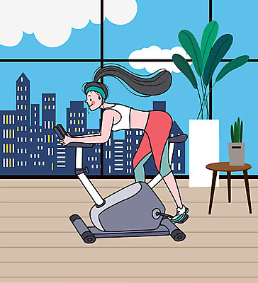 라이프스타일 여자 일러스트 건강 한명 사람 취미 초록색 컬러풀 운동 헬스사이클 헬스 힐링 여자한명만 국내일러스트 AI파일 1 컬러 생활 운동기구 여자만 파일형식 벡터