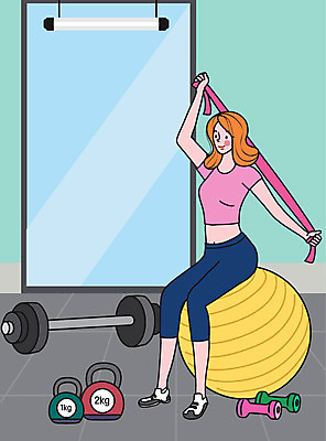 라이프스타일 여자 일러스트 건강 한명 사람 취미 컬러풀 운동 스트레칭 짐볼 힐링 여자한명만 국내일러스트 AI파일 1 컬러 생활 여자만 파일형식 벡터