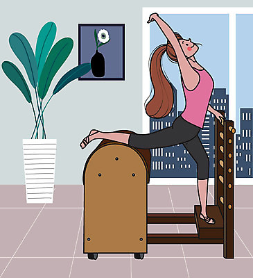 라이프스타일 여자 일러스트 건강 한명 사람 취미 컬러풀 운동 힐링 필라테스 여자한명만 기구필라테스 필라테스기구 국내일러스트 AI파일 1 컬러 생활 운동기구 여자만 파일형식 벡터