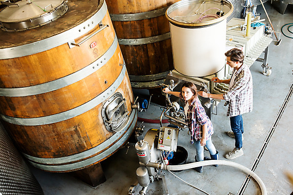 포토 JPG 전신 서양인 외국인 응시 여자 남자 공장 포도 실내 서기 사람 20대 성인 두명 옆모습 하이앵글 와인 기계 체코 작동 성인만 와인공장 국내포토 시선 유럽 뷰포인트 과일 공업 모션 주류 인종 청년 내부 파일형식