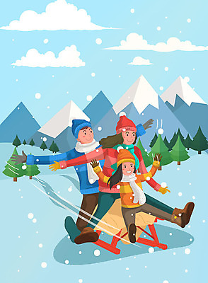 나무 구름 여자 남자 딸 어린이 하늘색 겨울 일러스트 가족 엄마 가족여행 털모자 성인 세명 목도리 눈 아빠 겨울여행 털장갑 썰매 국내일러스트 AI파일 자연요소 식물 모자_잡화 잡화 계절 여행 장갑 관계 날씨 사람 파란색 파일형식 벡터